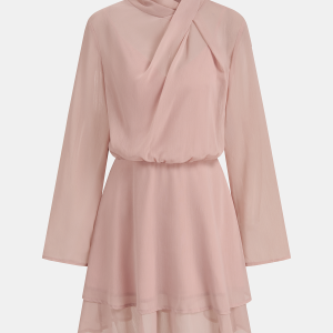 Semi-Sheer Chiffon Long-Sleeve Mini Dress