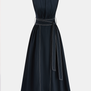 Cotton Linen Sleeveless Belted Maxi Dress