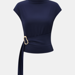 Metal Buckle Cap Sleeve Satin Top