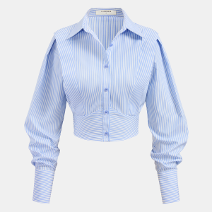Striped Cinched Waist Cropped Shirt