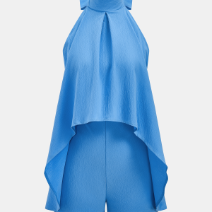 Backless Halter Neck Layered Romper