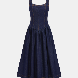 Sleeveless Denim Flare Maxi Dress