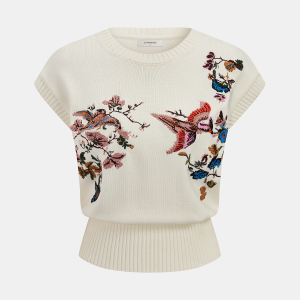 Embroidered Floral Bird Knit Vest