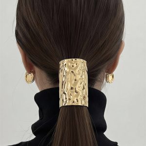 Hammered Textured Metal Ponytail Hair Clip