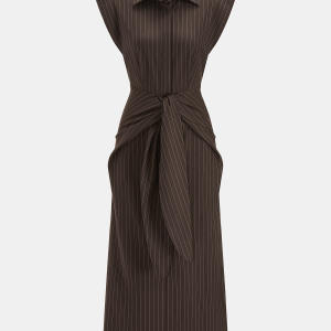 Pinstripe Sleeveless Tie-Waist Shirt Dress