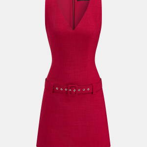 Belted V-Neck Sleeveless Mini Dress