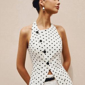 Polka Dot Button-Front Halter Top