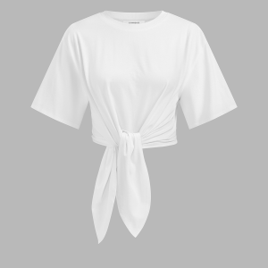 Cotton Knotted Short Sleeve Crop Top