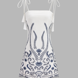 Tassel Tie Embroidered Cami Mini Dress