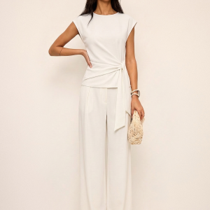 Tie Waist Sleeveless Top & Wide Leg Pants Set