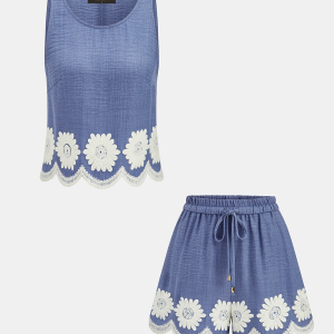 Daisy Embroidered Tank Top & Shorts Set