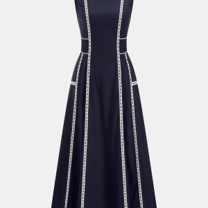 Contrast Lace Trim Sleeveless Midi Dress