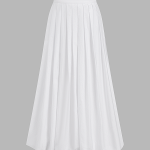 Pleated Cotton Mid-Waist Midi Skirt