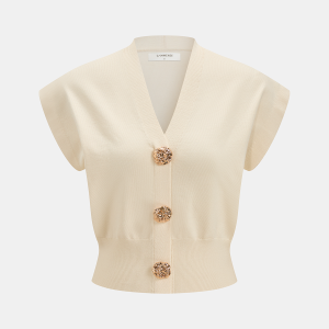 V-Neck Cap Sleeve Knit Top