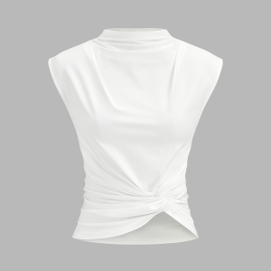 Twisted Ruched Mock Neck Sleeveless Top