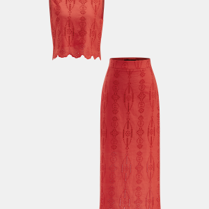Cotton Eyelet Embroidery Top & Midi Skirt Set