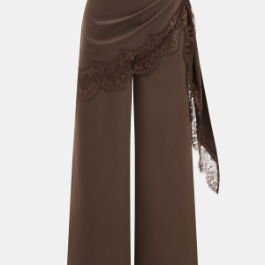 Draped Lace Trim Wide Leg Pants