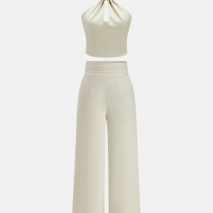 Metal Ring Halter Crop Top & Pants Set