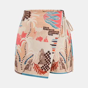 Animal Print Tie-Waist Wrap Skort