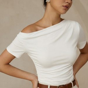 Ruched Off Shoulder Slim Short Sleeve Top