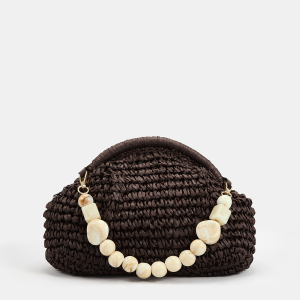 Marble Bead Chain Straw Woven Handbag