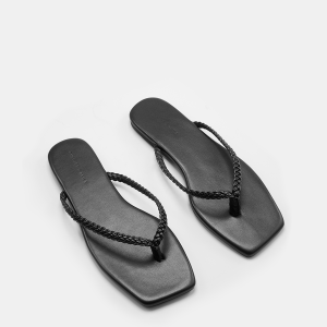 Cow Leather Square Toe Braided Thong Flip-Flops