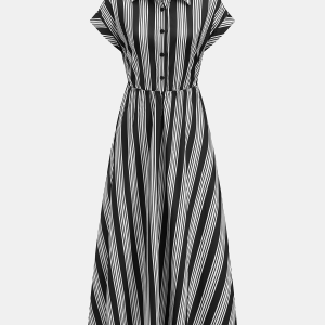 Striped Short Sleeve Maxi Shirt Dress