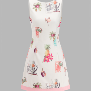 Cotton Linen Tropical Print Sleeveless Dress