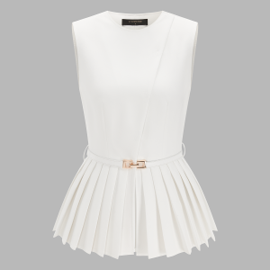 Belted Sleeveless Pleated Peplum Top