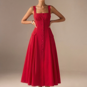 Cotton Blend Button-Front Maxi Dress