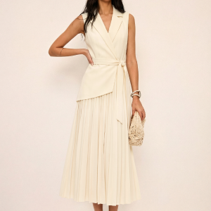 Sleeveless Belted Pleated Blazer Dress