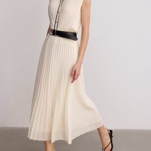 Contrast Trim Pleated Top & Maxi Skirt Set