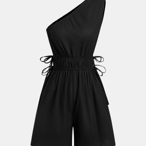 One-Shoulder Cotton Tie-Side Smocked Romper