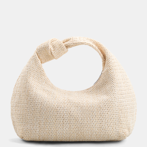 Knotted Woven Straw Hobo Handbag