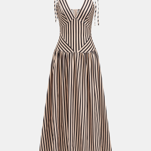 Striped Tie Shoulder V Neck Maxi Dress
