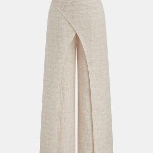 Textured Overlap Lace-Up Waist Wide Leg Pants