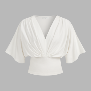V-Neck Twist Front Batwing Sleeve Fitted Top