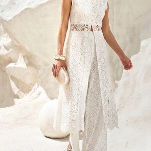 Lace Mid-Waist Wide-Leg Pants