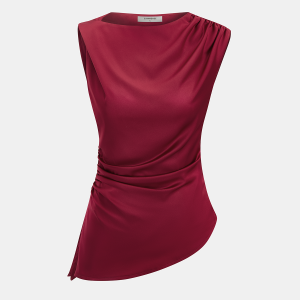 Ruched Asymmetrical Satin Tank Top