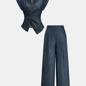 Twist Front Cap Sleeve Shirt & Pants Set
