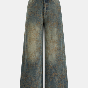 Jacquard Wide Leg Denim Pants