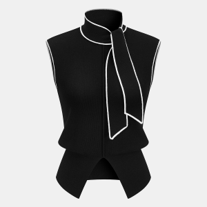 Contrast-Trim Tie-Neck Sweater Vest
