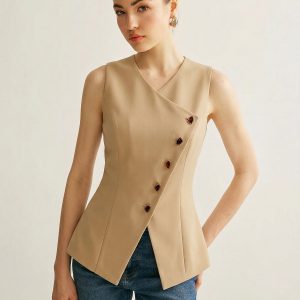 Slim Fit Amber Button Asymmetrical Vest