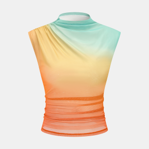 Rainbow Gradient Mesh Ruched Tank Top