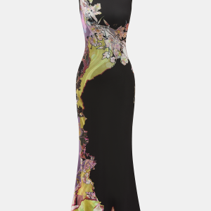 Sleeveless Floral Cheongsam Maxi Dress