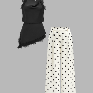 Lace Halter Top & Polka Dot Pants Set