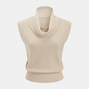 Cowl Neck Sleeveless Ribbed Knit Vest