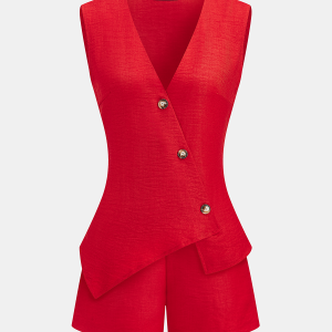 Asymmetrical Button Vest & Shorts Set