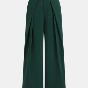 Mid Waist Belted Pleated Wide Leg Pants