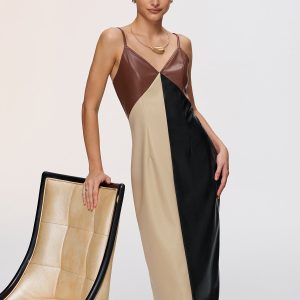 Color-Block Faux Leather Cami Dress